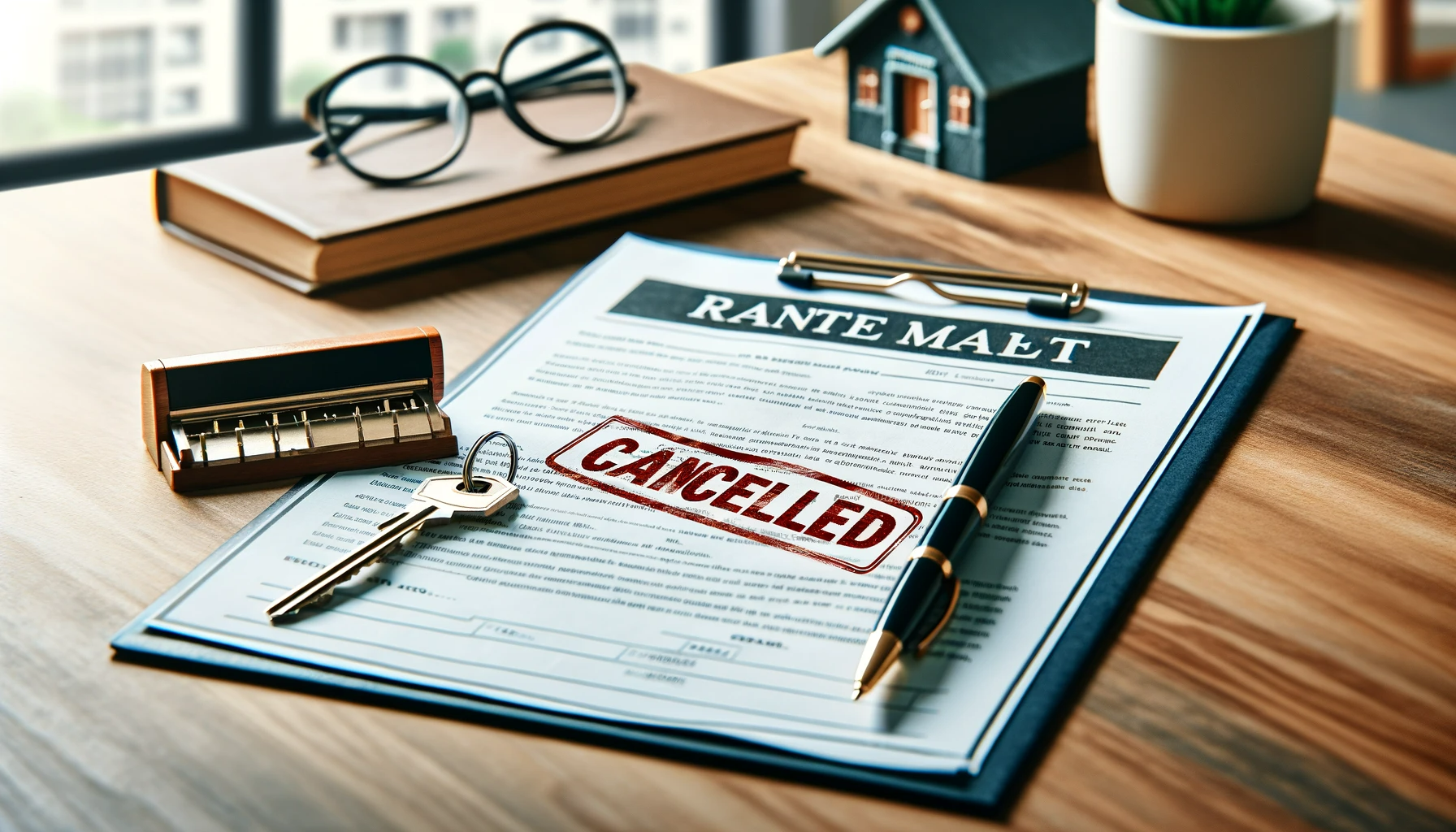 DALL·E 2024-01-09 11.32.42 - An image depicting the concept of a landlord canceling a rental agreement with a tenant for an article cover. The image should convey the idea of a co