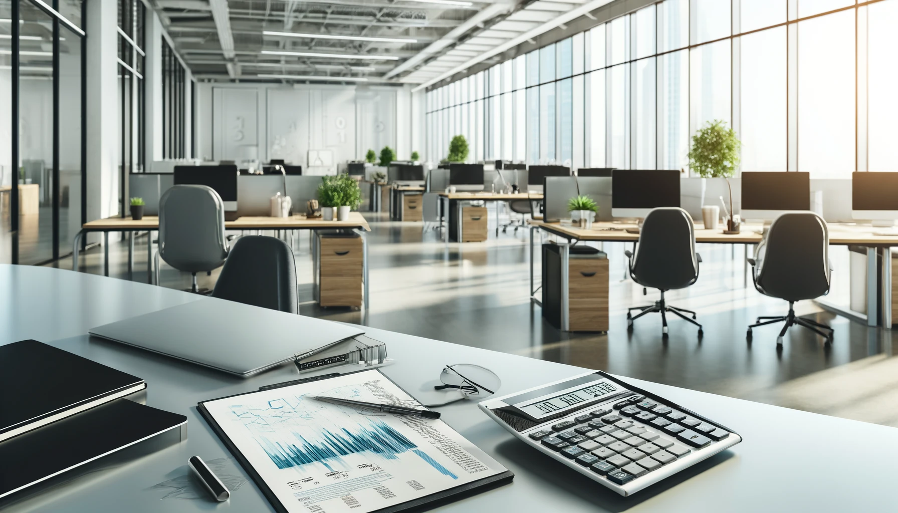 DALL·E 2024-05-09 11.10.57 - A modern and professional office environment featuring a spacious workspace with desks, chairs, and computers. The atmosphere is bright and welcoming,