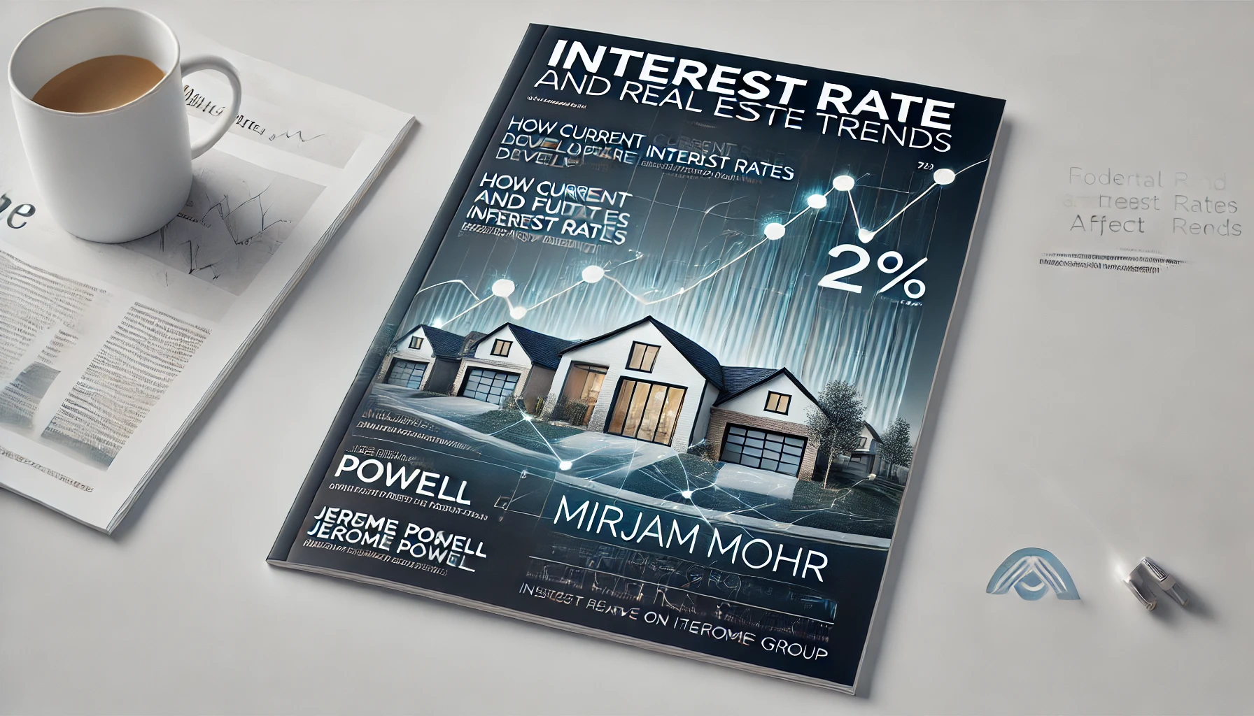 DALL·E 2024-07-05 15.34.16 - A professional magazine cover featuring the topic of interest rates and their impact on real estate. The title in bold reads 'Interes